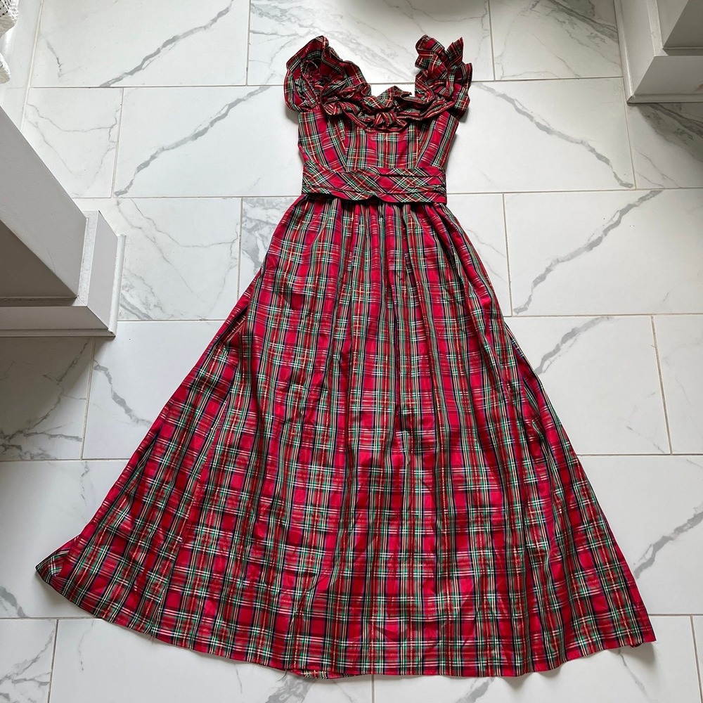 Vintage Union Made 1980s Tartan Plaid Maxi Gown Sz 2